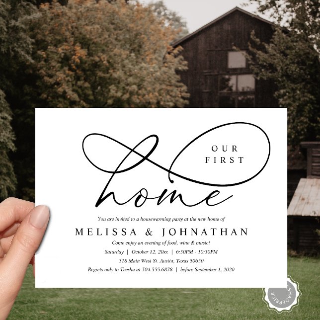 Invitation Notre Première Maison, Chaleureuse Fête de Créatio (Our First Home, Cozy Lovely Housewarming Party Invitation Card, PDF, Lovely Cozy Black White)