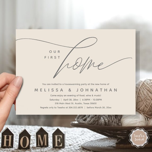 Invitation Notre Première Maison, Cosy Jovely Fête de Réchauf (Our First Home, Cozy Lovely Housewarming Party Invitation Card, PDF, Lovely Romantic Cozy Cream Grey)