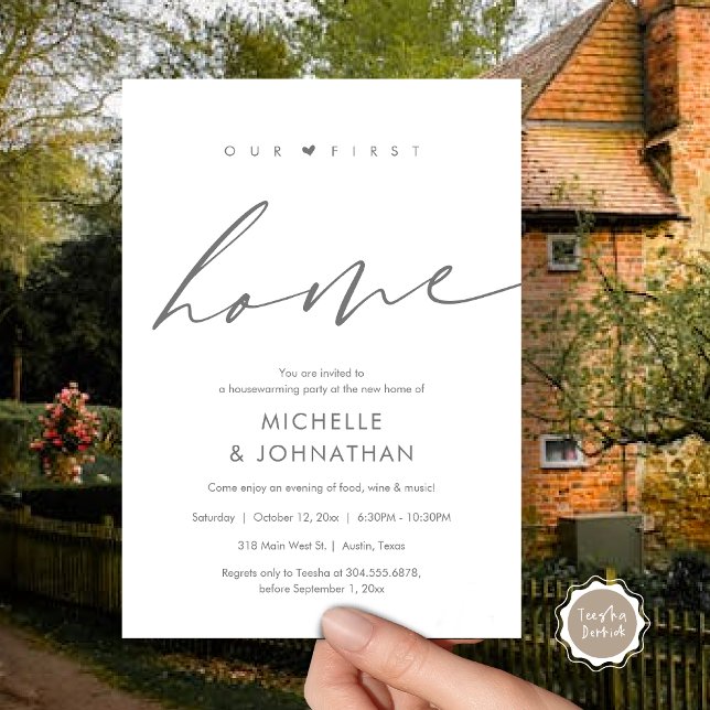 Invitation Notre première maison, fête du réchauffement clima (Our first home, Housewarming party celebration Invitation Card, in Dark Grey)