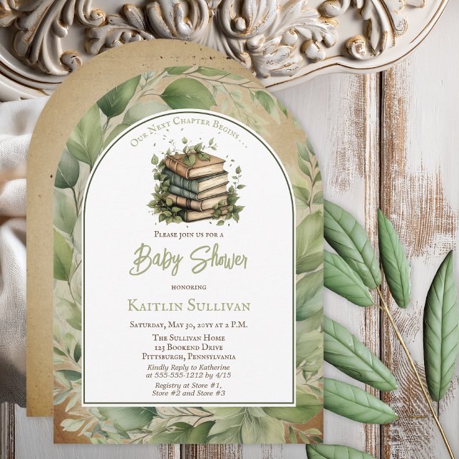 Invitation Notre prochain chapitre commence le Baby shower de (Our Next Chapter Begins Books Baby Shower Boy or Girl Arched Invitation - Print | Digital Download)