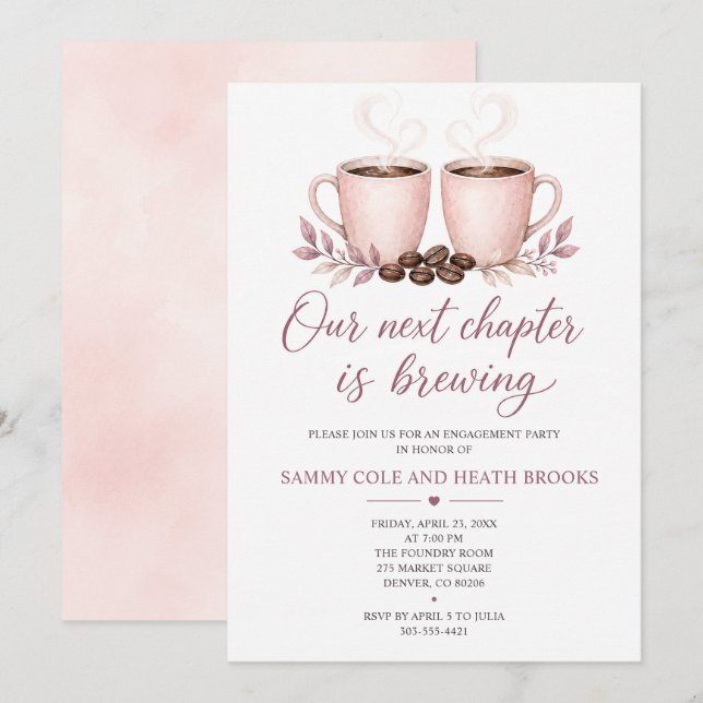 Invitation Notre Prochain Chapitre Fête de Fiançailles Café (Devant / Derrière)