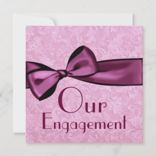 Invitation Notre rose Fiançailles avec ruban Magenta Faux Sat