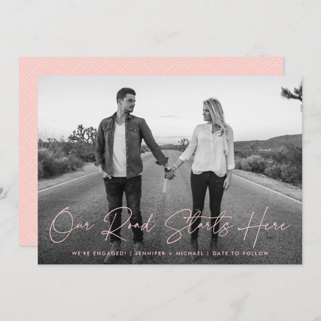 Invitation Notre route commence ici Photo Fiançailles Faire-p (Devant / Derrière)