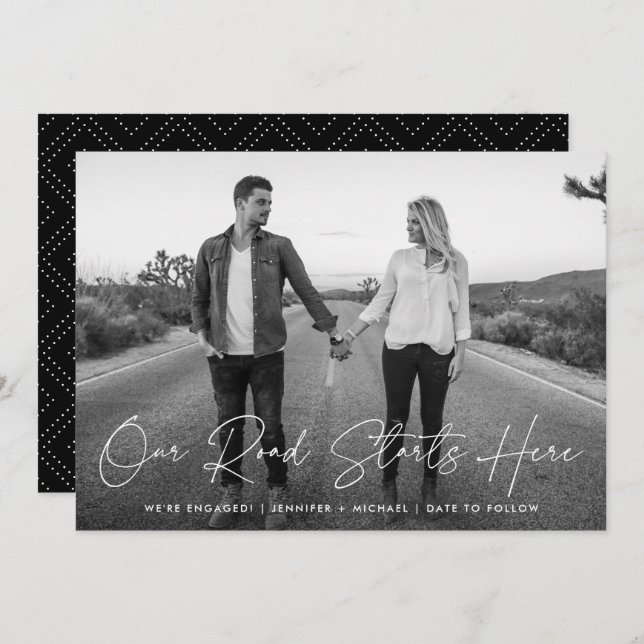 Invitation Notre route commence ici Photo Fiançailles Faire-p (Devant / Derrière)
