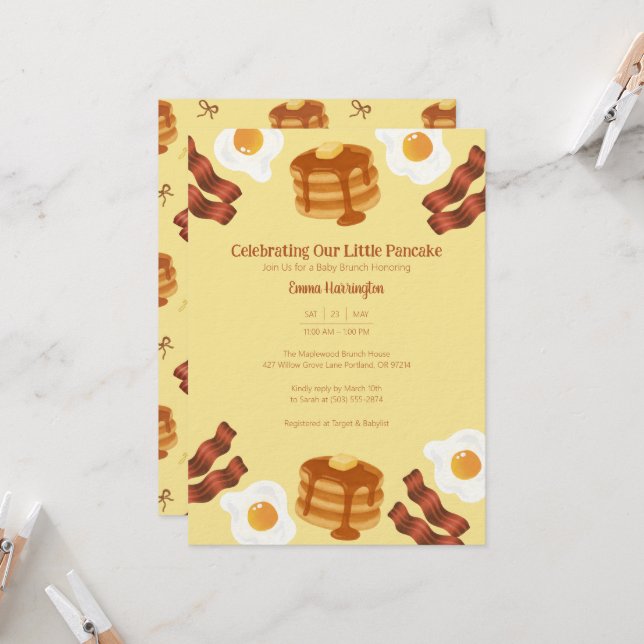 Invitation Notre Thème de Petit Déjeuner Crêpes pour un Brunc (Devant/Arrière en situation)