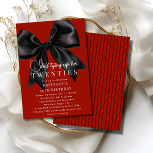 Invitation Nouer mes 20 ans Ruban noir rouge profond 30e anni