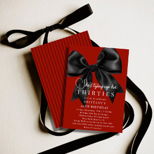Invitation Nouer mes 30 ans Ruban noir rouge profond 40e anni