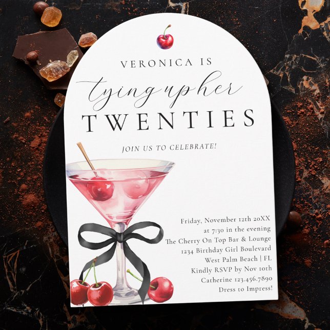 Invitation Nouer mes vingt ans Cherry Martini 30 ans Annivers (Créateur téléchargé)