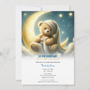 Invitation Noun ours en peluche sur fond d'étoiles lumineuses