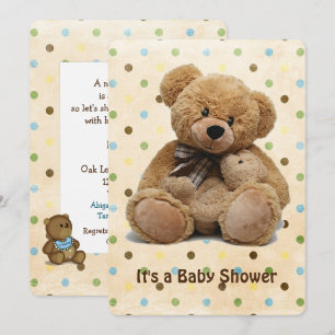 Invitation Nounours Brown sur Baby shower Pois
