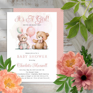Invitation Nounours C'est un Baby shower d'attente pour fille