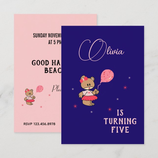 Invitation Nounours en peluche (Devant / Derrière)