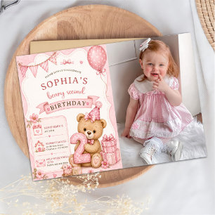 Invitation Nounours en peluche, Ballons roses, Photo du deuxi