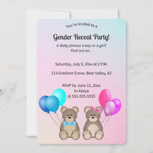 Invitation Nounours et ballons modifiables (Devant)