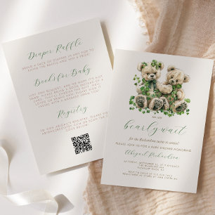 Invitation Nounours Jumeaux au Lierre Vert Code QR Baby Showe