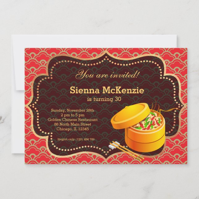 Invitation Nourriture chinoise fête d'anniversaire (Devant)