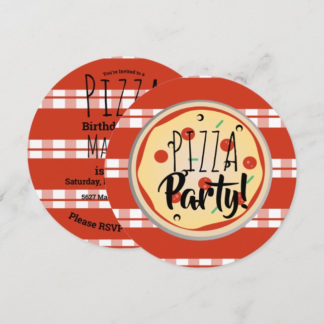 Invitation Nourriture de fête d'anniversaire Pizza Mix à carr (Devant / Derrière)
