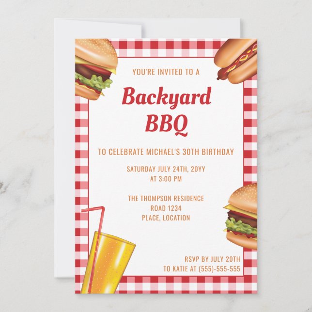 Invitation Nourriture grillée Hamburger Hot Dog BBQ de jardin (Devant)