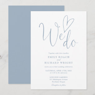 Invitation Nous aimons Coeur Script Dusty Blue Mariage