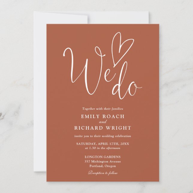 Invitation Nous Aimons Coeur Script Mariage Terracotta (Devant)