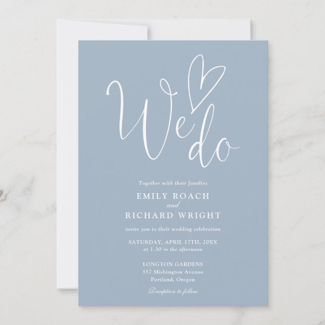 Invitation Nous aimons le coeur QR Code Dusty Mariage bleu (Devant)