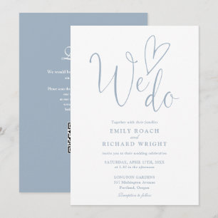 Invitation Nous aimons le coeur QR Code Dusty Mariage bleu