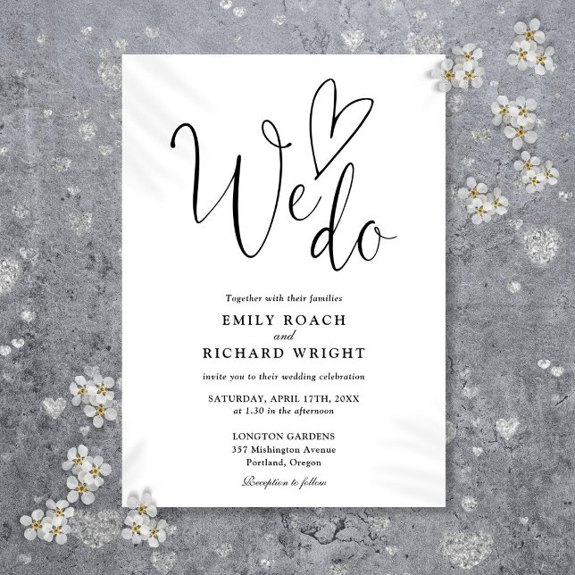 Invitation Nous aimons le script de mariage noir et blanc Hea (Créateur téléchargé)