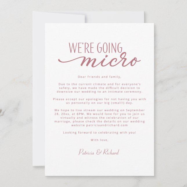 Invitation Nous allons micro-réduire l'annonce de mariage (Devant)
