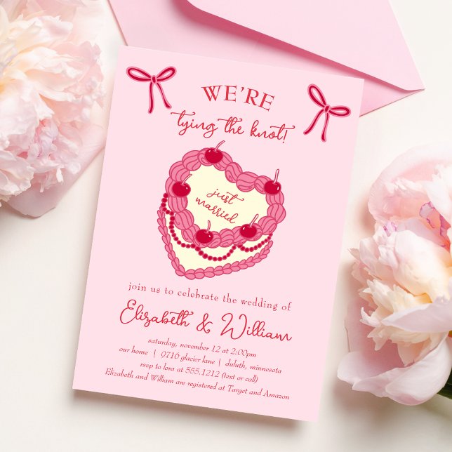 Invitation Nous Attachons le Nœud Coquette Cerise Mariage (we're tying the knot wedding invitation
)