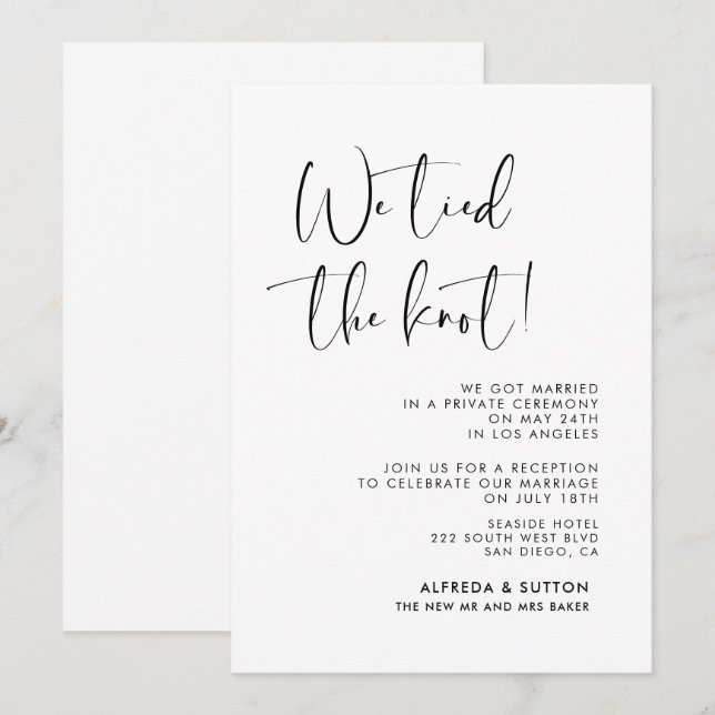 Invitation Nous avons attaché le noeud Elegant & moderne cart (Devant / Derrière)