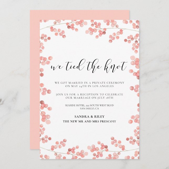 Invitation Nous avons attaché le noeud mariage rose floral fa (Devant / Derrière)
