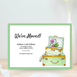 Invitation Nous avons bougé ! Bagages Aquarelle Et Plante D'O