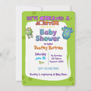 Invitation Nous avons créé une Baby Shower verte monstrueuse