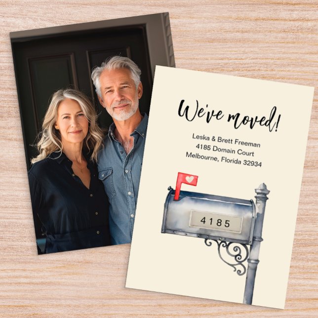 Invitation Nous avons Déménagé boîte aux lettres photo Moving (Hand Painted Home Move Announcement)