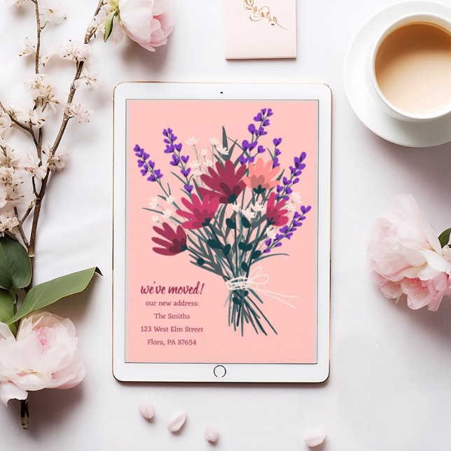 Invitation Nous avons déménagé Fleur sauvage Bouquet Nouvelle (Sweet floral bouquet on this custom digital address announcement, send via email to save postage)