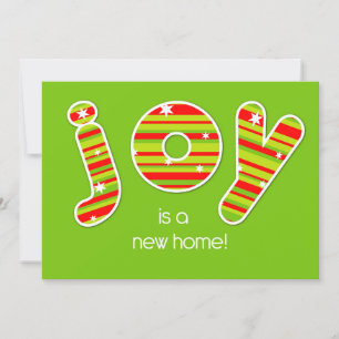 Invitation Nous avons déménagé, Noël JOIE Rouge & Vert Stripe