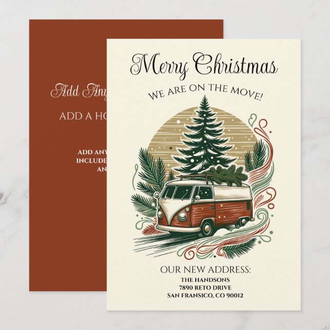 Invitation Nous avons déménagé Noël rétro (Devant / Derrière)