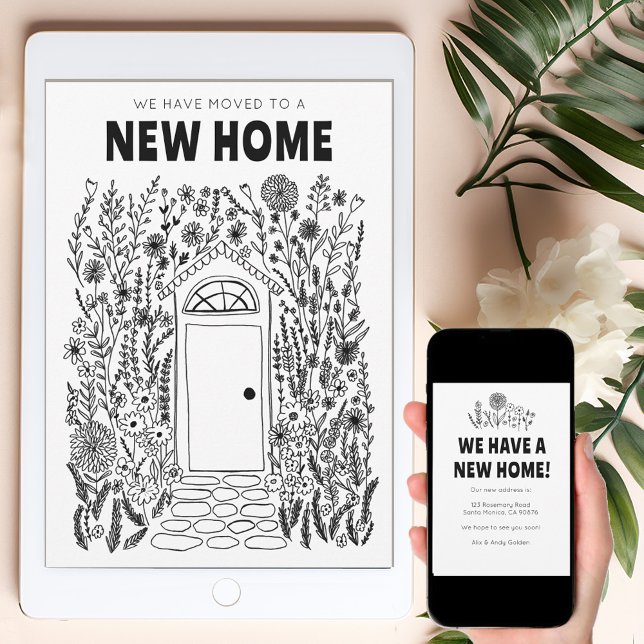 Invitation Nous avons déplacé l'adresse Changer porte de jard (We Have Moved Address Change Garden Door Digital Invitation electronic card)