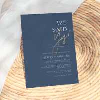 Nous avons dit oui Navy et Or Minimaliste Mariage 