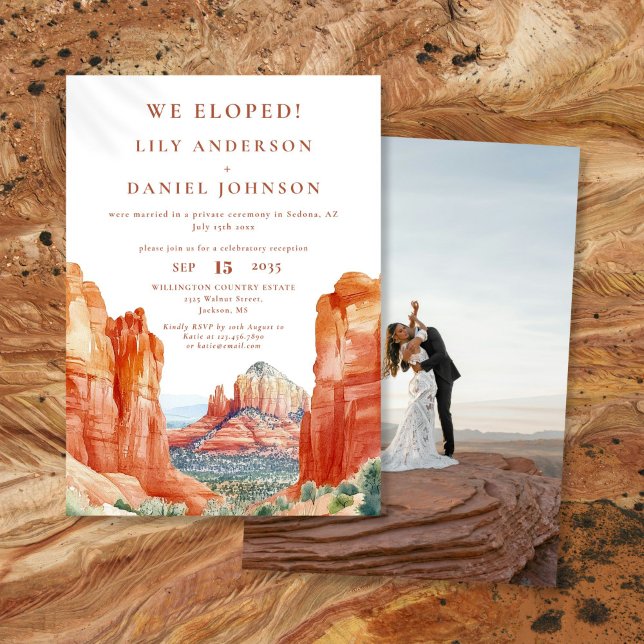 Invitation Nous avons Elopé Aquarelle Desert Rock Elopement P (We Eloped Watercolor Desert Rock Elopement Photo Invitation)