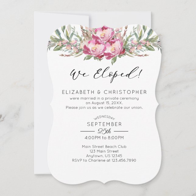 Invitation Nous Avons Elopé Aquarelle Rose Floral Mariage Elo (Devant)