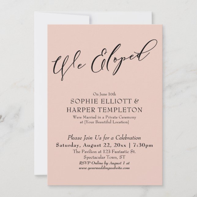 Invitation Nous Avons Elopé, Assez Élégant Simple Blush Celeb (Devant)