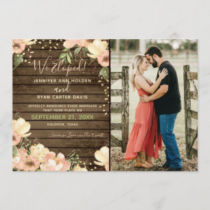 Invitation Nous Avons Elopé Blush Floral Rustic Wood Mariage