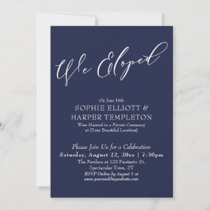 Invitation Nous avons élopé, élégante Simple Navy Blue Celebr