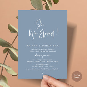 Invitation Nous avons Elopé, Mariage Elopement, en bleu Dusty