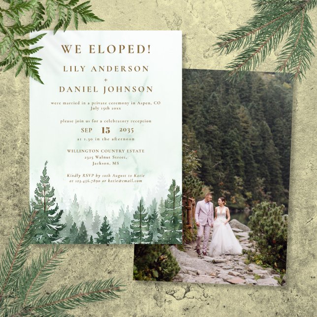 Invitation Nous avons Elopé Pine Forest Elopement Mariage Pho (We Eloped Pine Forest Elopement Wedding Photo Invitation)