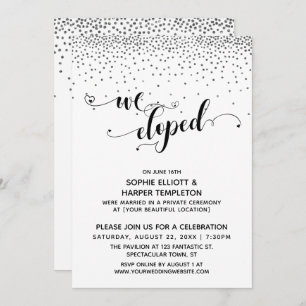 Invitation Nous Avons Elopé Script Argent Confetti Réception 