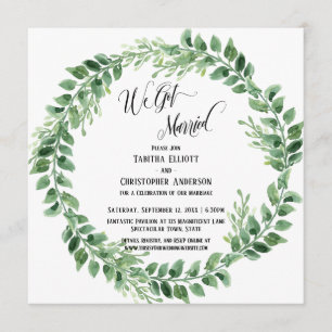 Invitation Nous Avons Été Mariés Green Wreath Réception Seule