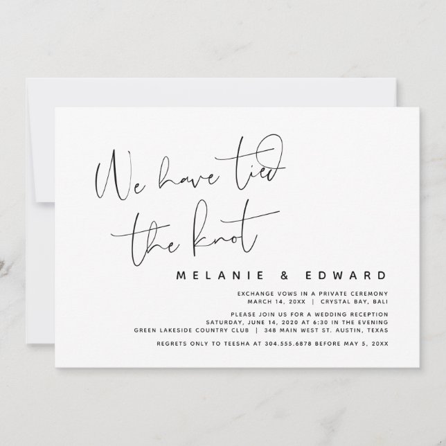 Invitation Nous avons fait le noeud, Elopement de mariage mod (Devant)