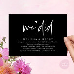 Invitation Nous Avons Fait Moderne Mariage Elopement Dîner De<br><div class="desc">Marquez le début de votre éternité avec élégance en utilisant notre carte d'invitation à la fête de la fête du mariage, "We did", de style contemporain noir blanc et blanc. Parfait pour les couples qui souhaitent profiter de leur joyeux événement, cette invitation exhale le raffinement avec un soupçon de jeu,...</div>